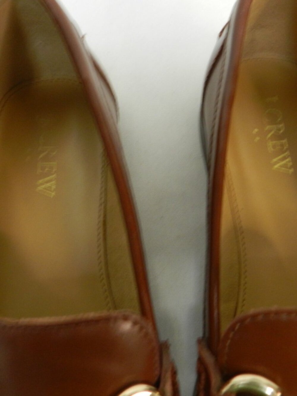 J. Crew Vintage Size 7 Leather Horse-bit gold-tone brown Loafers flats slides 7 - Picture 15 of 15